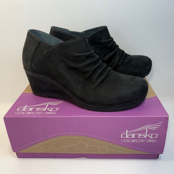 Dansko Sheena Slouchy Black Leather Wedge Bootie Women’s Size 41/10.5 - Picture 12 of 14